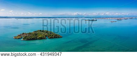 Aerial View Of The Plagued Ghost Island Of Poveglia In Venice
