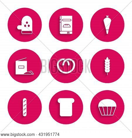 Set Pretzel, Bread Toast, Muffin, Cereals With Rice, Wheat, Corn, Oats, Rye, French Baguette Bread, 