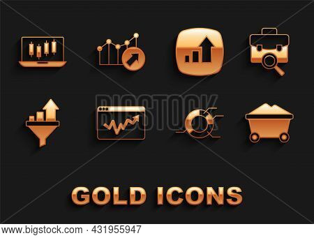 Set Graph Chart Infographic, Work Search, Coal Mine Trolley, Pie, Sales Funnel With, Financial Growt