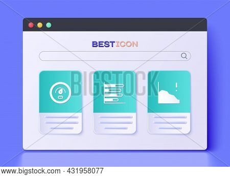 Set Pie Chart Infographic, Digital Speed Meter And Financial Growth Decrease Icon. Vector
