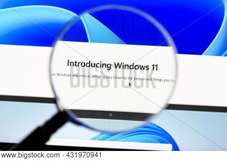 Ostersund, Sweden - July 27, 2021 Windows 11 homepage. Windows 11 is a personal computer operating system developed and released by Microsoft	