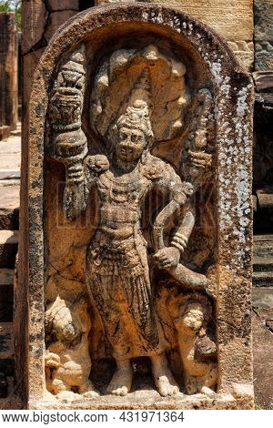 Ancient guardstone bas relief at Vatadage in Pollonnaruwa, Sri Lanka
