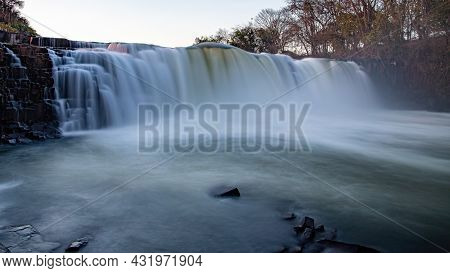 Long Exposure Of The Fall Of The River Apore Waterfall In Cassilandia At Night