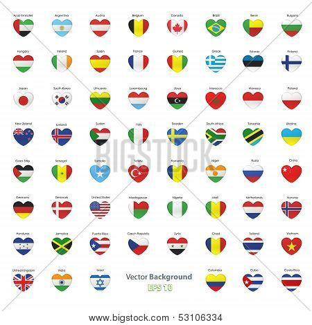 Set Of Flags Heart. Vector Design