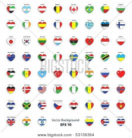 Set Of Flags Heart. Vector Design