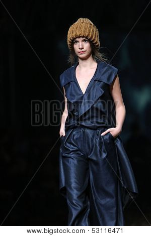 ZAGREB, CROATIA - OCTOBER 26: Fashion model wearing clothes designed by Sonja Lamut on the Cro a Porter show on October 26, 2013 in Zagreb, Croatia.