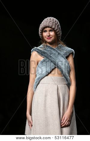 ZAGREB, CROATIA - OCTOBER 26: Fashion model wearing clothes designed by Sonja Lamut on the Cro a Porter show on October 26, 2013 in Zagreb, Croatia.