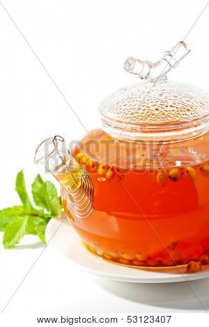 Sea buckthorns Tea with Fresh Mint Leaf