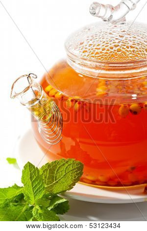 Sea buckthorns Tea with Fresh Mint Leaf