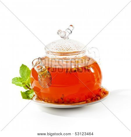 Sea buckthorns Tea with Fresh Mint Leaf