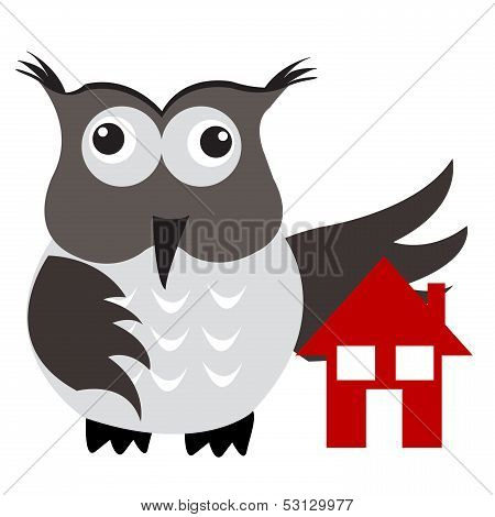 Concept Of Home Insurance With House Under Owl Wing Protection
