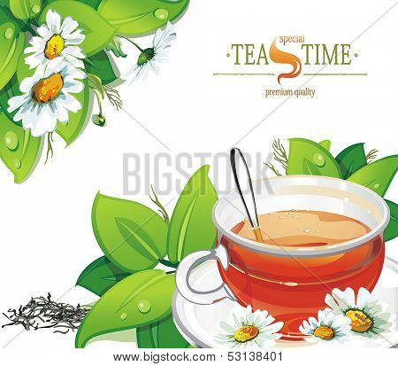 Cup of herbal tea on a white background