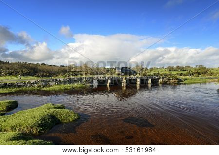 Granite Clapper Bridge On Bodmin Moor In Cornwall