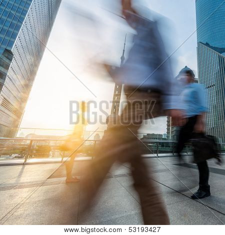 motion passengers walking on the landmark of shanghai china background.