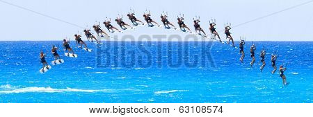 kite boarder sequence on the Ionian island of Lefkas in Greece