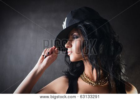 Sexy Brunette In Cap