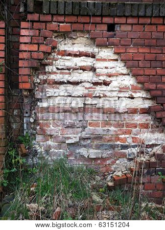 Old Damaged Wall With Bricks