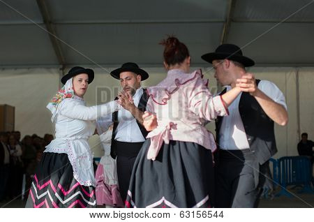 MERTOLA, PORTUGAL - MARCH 29: An unidentified people performs a Traditional Portuguese folkloric music on stage at river fish festival  MARCH 29, 2014 in Mertola, Portugal.