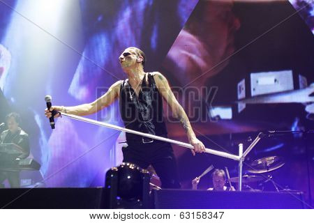 Andrew Fletcher, Dave Gahan and Martin Gore from Depeche Mode in concert at the Minsk Arena