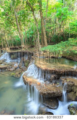 Deep Forest Waterfall In Kanchanaburi (huay Mae Kamin), Thailand.