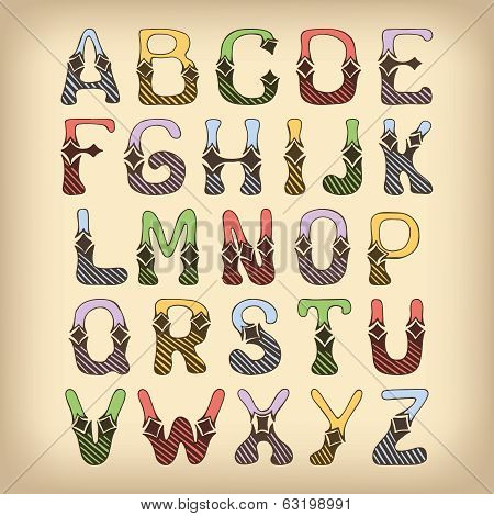 Sketch alphabet font colored