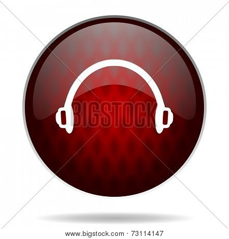 headphones red glossy web icon on white background 