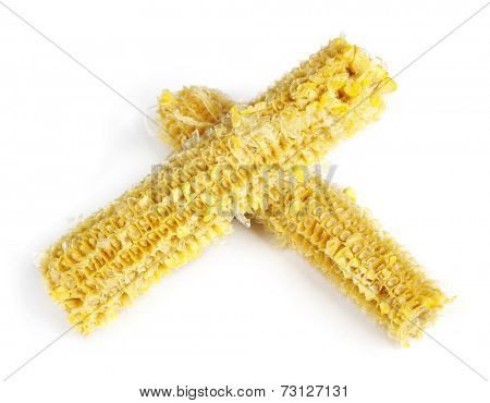 Fully eaten corn on the cob isolated on white
