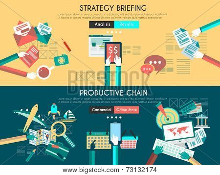 Icon Flat UI designs for business briefing, and developing process.  teamwork project planning, brainstorming , productive chain and marketing supply