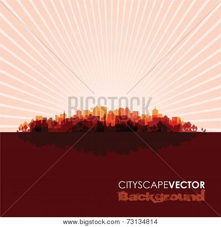 red cityscape overprint background