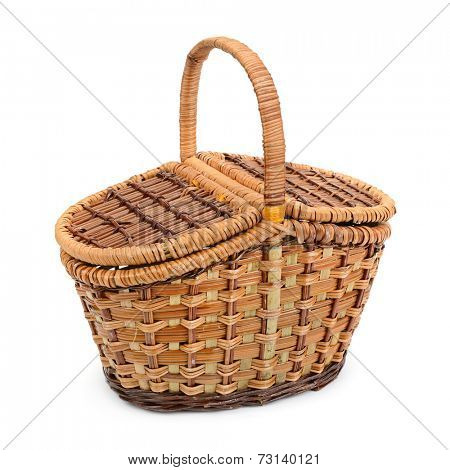 wicker basket with lid isolated on white background