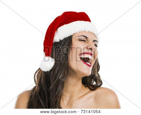 Porttrait of a beautiful and sexy santa woman laughing