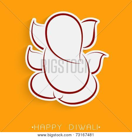 Illustration of Lord Ganesha light silwer and brown underlines for blessing on orange background.