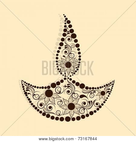 Illustration of a flower decorated lampion in black and white.  
