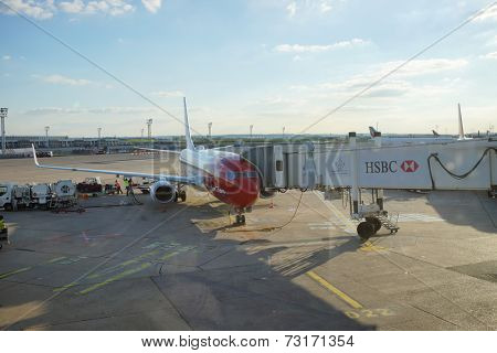 PARIS - SEPTEMBER 03: jet flight docked in Orly Airport on September 03, 2014 in Paris, France. Paris Orly Airport is an international airport located partially in Orly, south of Paris