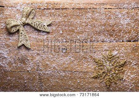 bow on froozen wooden wall, christmas background 