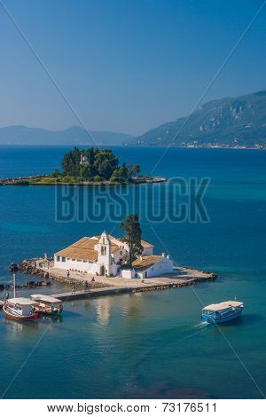 scene of Vlacherna monastery, Kanoni, Corfu, Greece