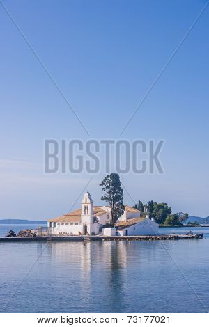 scene of Vlacherna monastery, Kanoni, Corfu, Greece