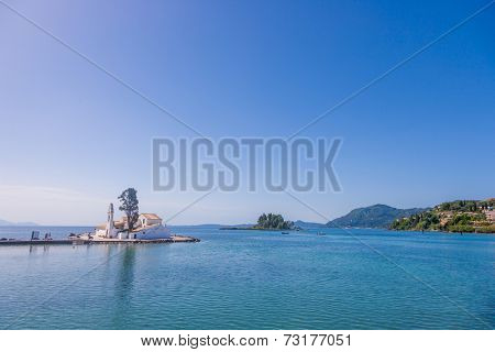 scene of Vlacherna monastery, Kanoni, Corfu, Greece
