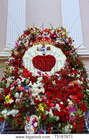 Iglesia de la Caridad of Cartagena church fest flowers at spain