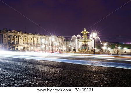 PARIS - SEPTEMBER 07: The Place de la Concorde at night on September 07, 2014 in Paris, France. The Place de la Concorde is one of the major public squares in Paris, France