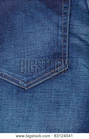 Closeup Detail Of Blue Denim Pocket