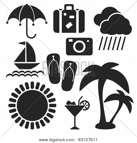 Set Of Summer Web And Mobile Icons. Vector.