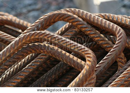 Stack Of Bent Rusty Rebars