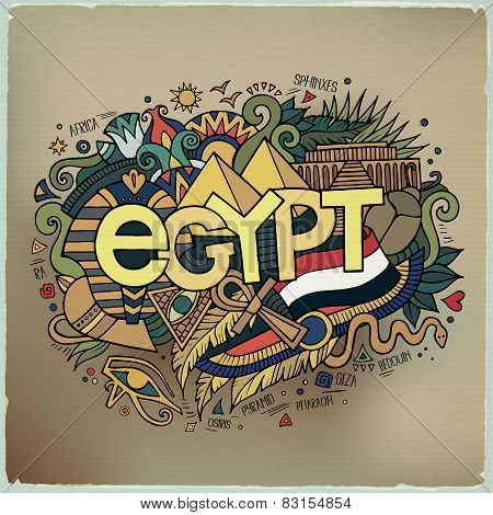 Egypt hand lettering and doodles elements background.
