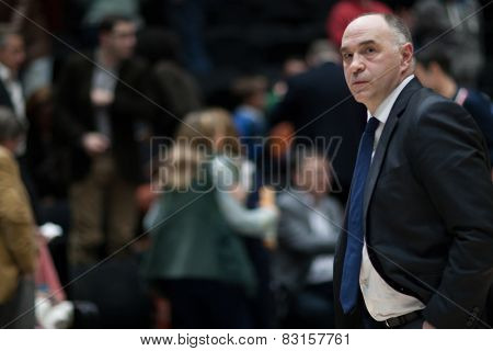VALENCIA, SPAIN - FEBRUARY 15: Pablo Laso during Spanish League match between Valencia Basket Club and Real Madrid at Fonteta Stadium on February 15, 2015 in Valencia, Spain