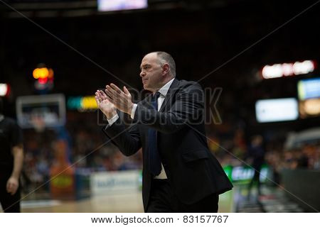 VALENCIA, SPAIN - FEBRUARY 15: Pablo Laso during Spanish League match between Valencia Basket Club and Real Madrid at Fonteta Stadium on February 15, 2015 in Valencia, Spain
