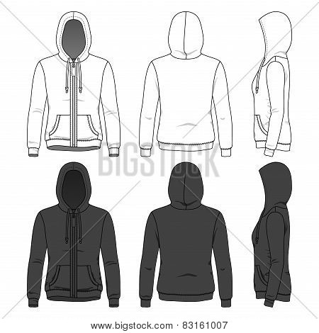 Front, Back And Side Views Of Blank Hoodie