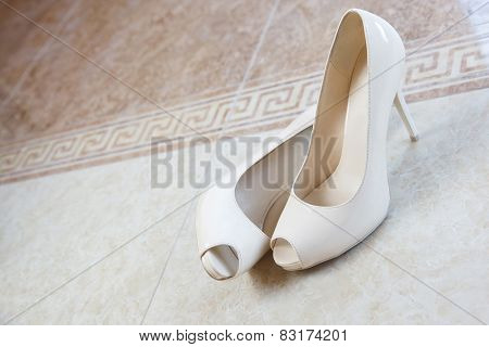 pair of woman wedding high heels open toe shoes