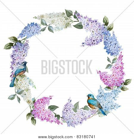 Lilac wreath and birds