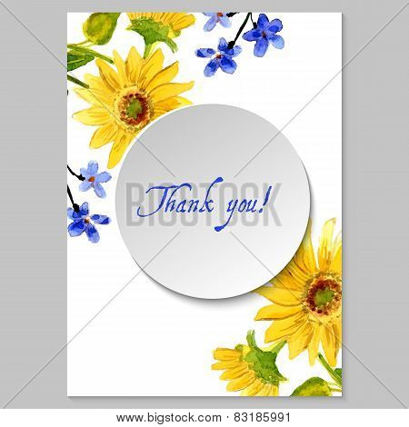 Illustration with Sunflowers and forget-me-flowers